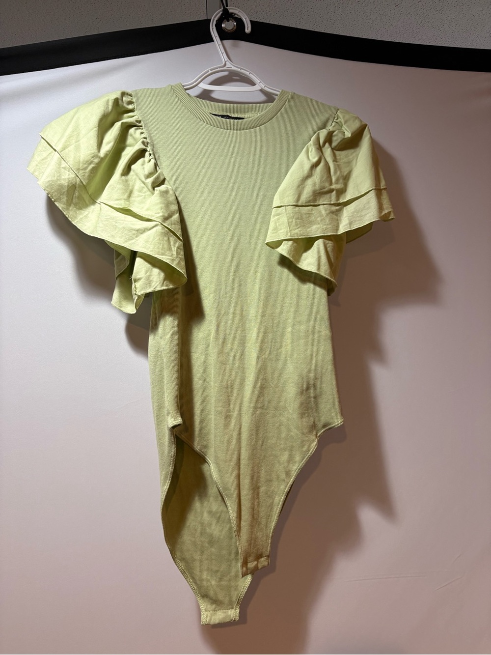 Zara Soft Pistachio Ribbed Crewneck Top